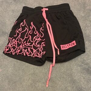 Kill Crew Women's Athletic Shorts with Pink Flame Design